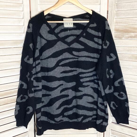 Jumper 1234 Leopard Zebra Black Gray Oversized 100% Cashmere Sweater 4 XL - Picture 7 of 10
